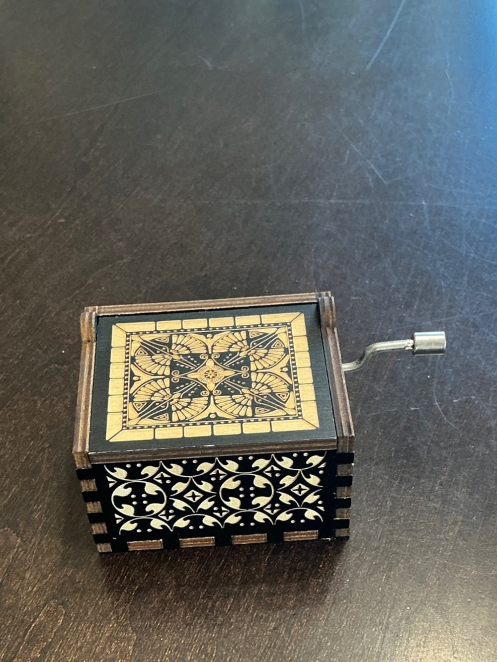 Hand-Crank Music Box with Black and Gold Inlay - True Friends